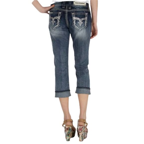 Rock Revival Lynkai Rhinestone Cropped Jeans - Picture 1 of 13